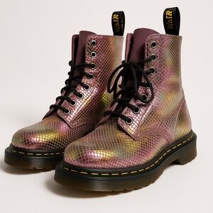 Doc Martens 1460 Pascal Holographic Iridescent Snake Combat Boots Womens US 6